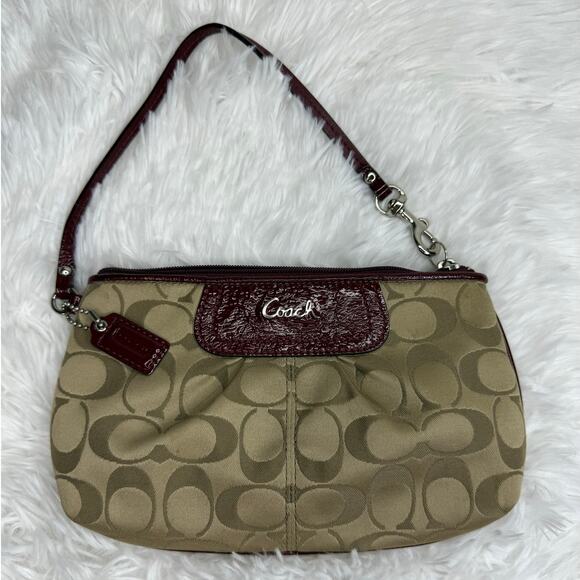 COACH y2k Brown Burgundy Signature Wristlet w/ Card Slots - Picture 1 of 9